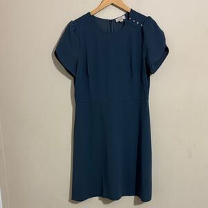 Loft Teal Blue Short Split Sleeve A-line Dress size 12 Career Cocktail Classic